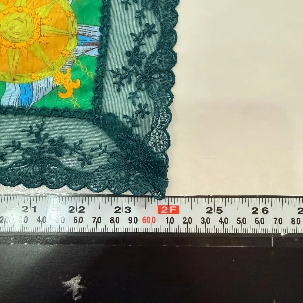 Marienne Korea Large Scarf Hot Air Balloon Lace Trim Green Yellow